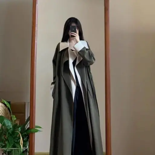 

Korean Windbreaker Coat Spring And Autumn New England Hepburn Temperament Good-Looking Senior Winter Long Coat