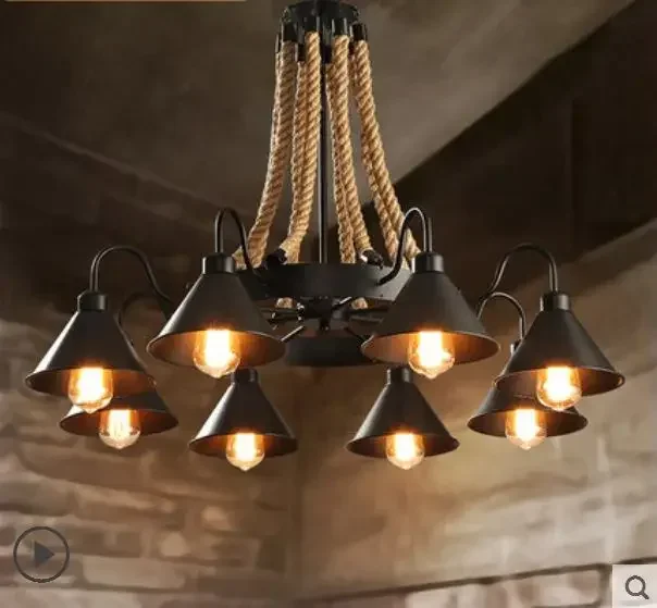 Retro industrial wind chandelier creative personality wrought iron hemp rope bar restaurant barber shop net coffee lamp