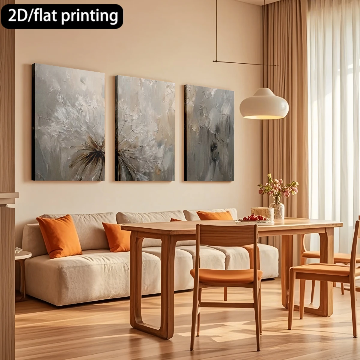 2D Flat Printing 3PC Wooden Frame Canvas Decorative Painting Painting of Dandelion, Soft Tones. Corridor Bedroom Decoration