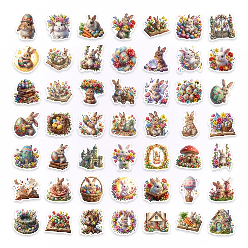 

10/30/50pcs Kawaii Easter Egg Rabbit Cartoon Stickers Funny Festive Decals Scrapbooking Phone Guitar Diary Vintage Sticker Decor