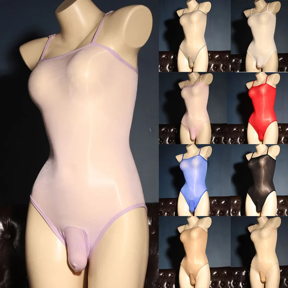 

Comfy Fashion Hot Bodysuit Bodysuit Leotard Male Mens Sexy Stockings Top Nylon See-Through Silky Singlet Bodysuit