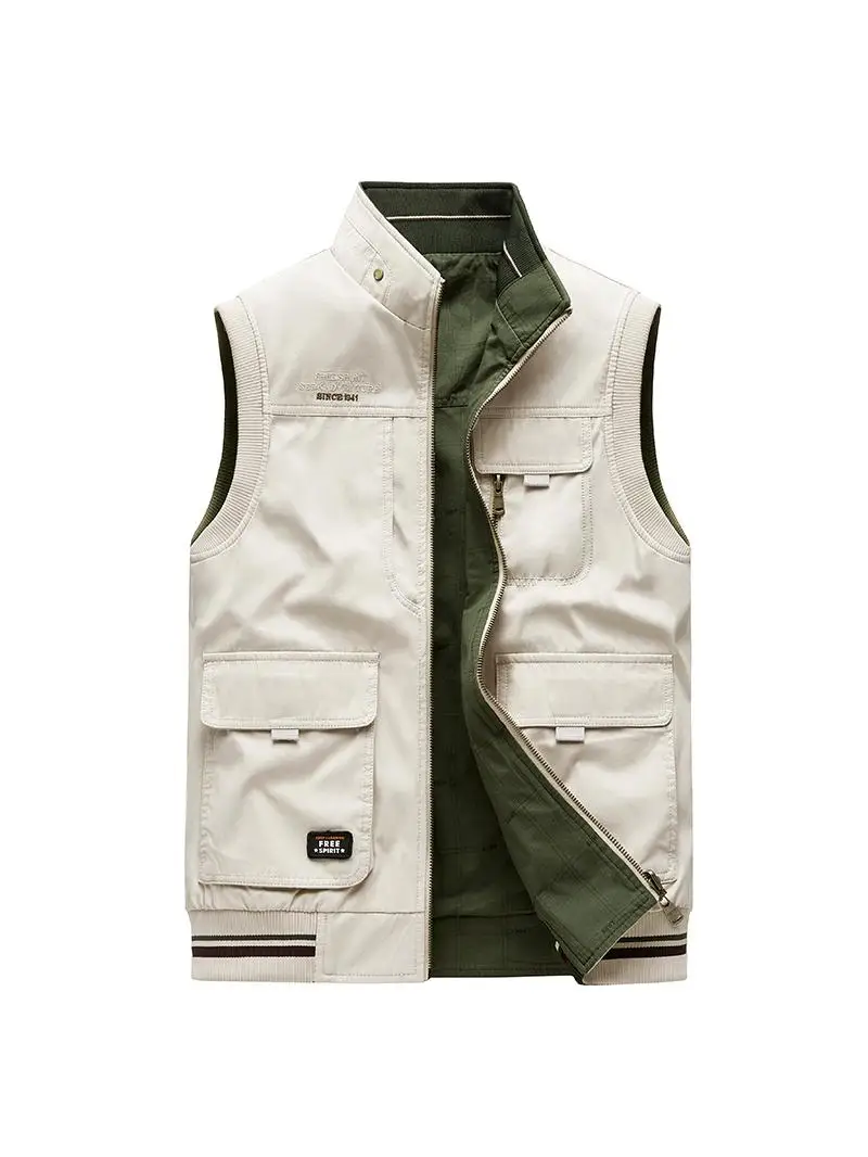 

Double-Sided Wear Men's Vest Casual Cotton Large Size Stand Collar Bal Outerwear Faion Urban Sle Busin Formal
