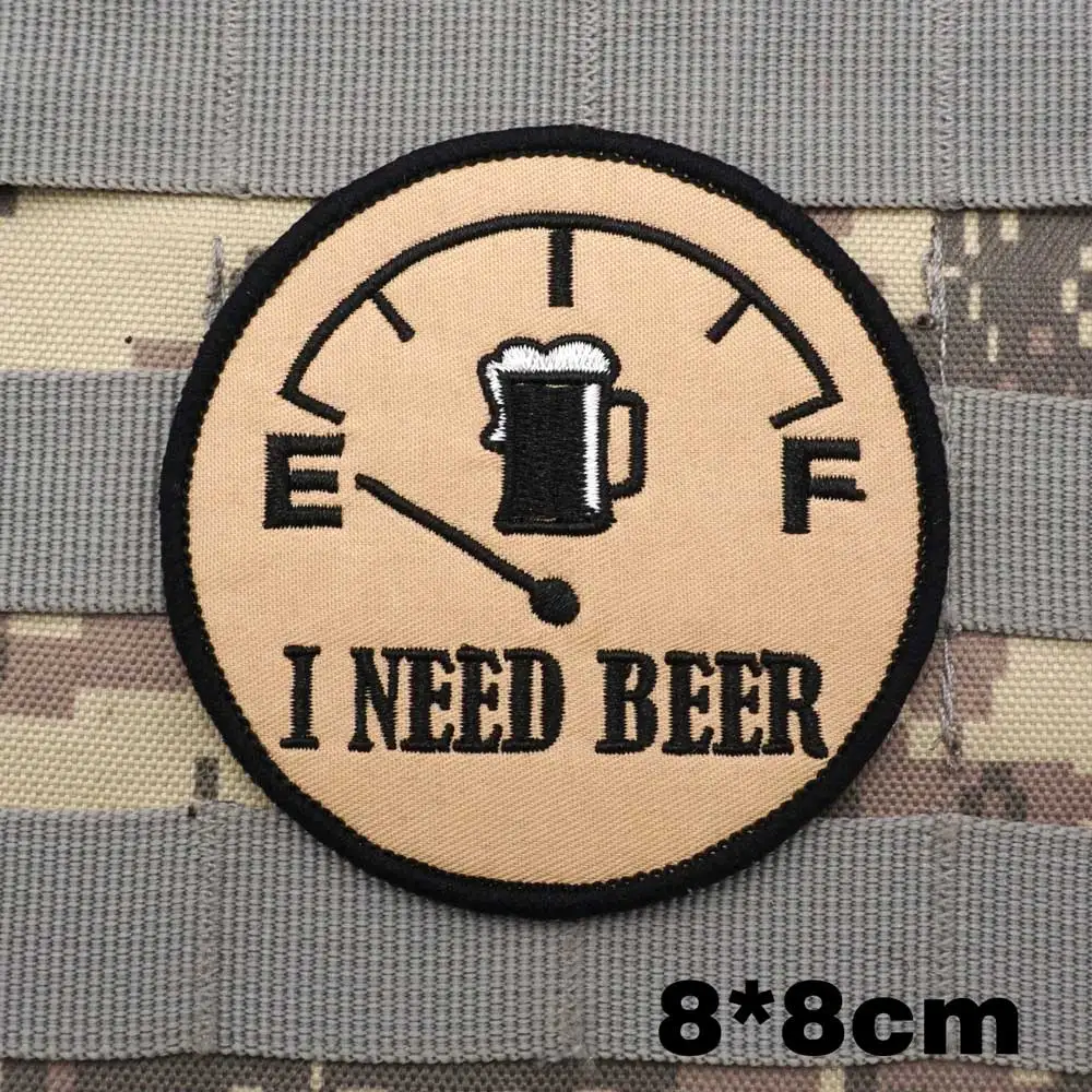 I need beer Military Tactical Embroidered Patches  Armband Backpack Badge with Hook Backing for Clothing