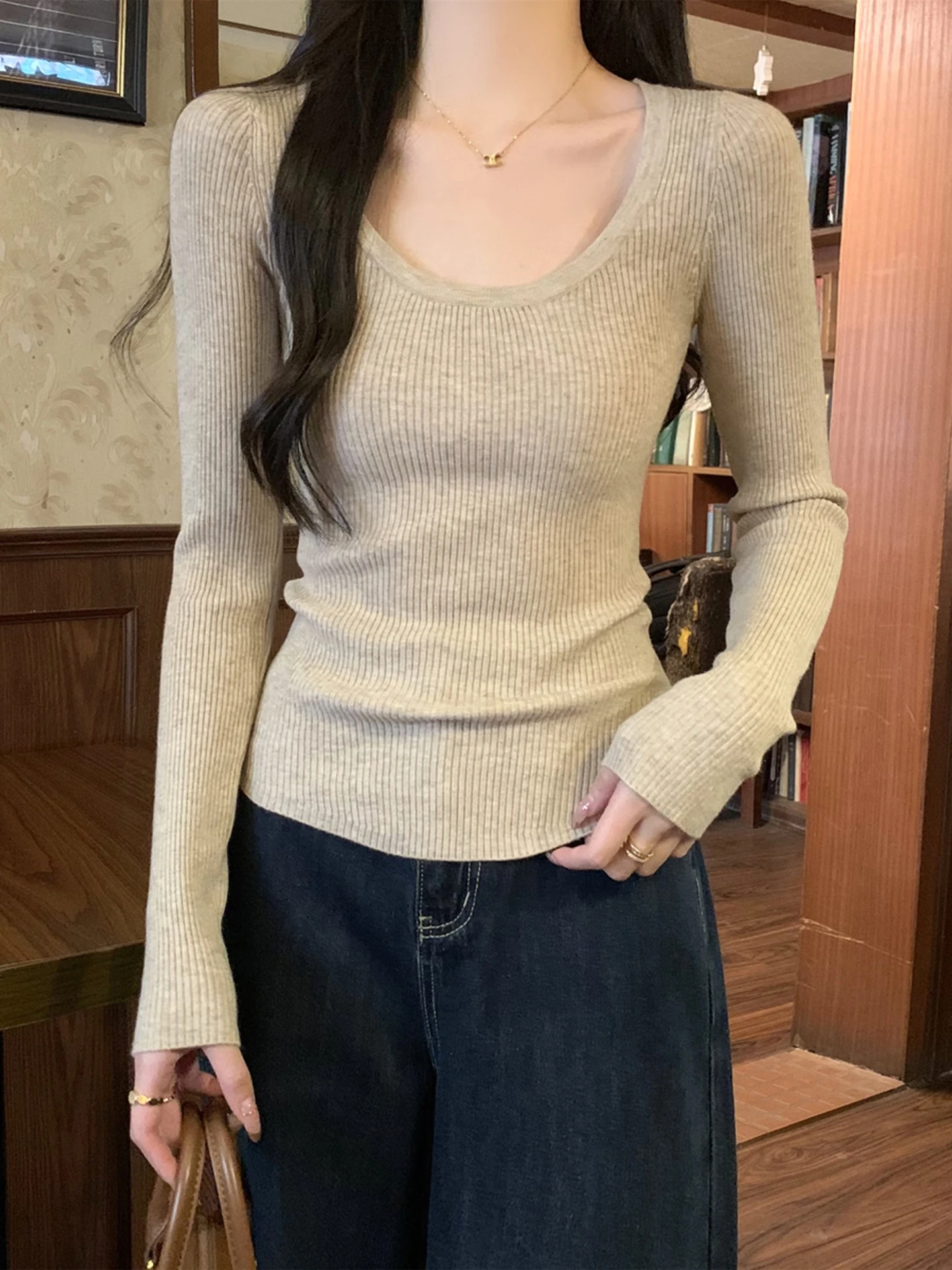 

Шикарный вязаный свитер U-Ne, женский осенне-зимний облегающий базовый слой, модный универсальный длинный термотрикотаж Sve