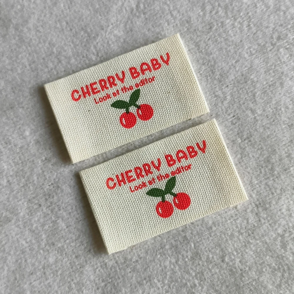Ready Stock Cotton Folded printed Labels - Handmade Tulip Floral & cherry designs, DIY Sewing Tags for Clothing/Bags
