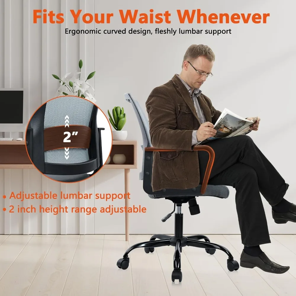 Ergonomic Office Desk Chair - Mesh Office Chair with Adjustable Lumbar Support, Rolling Comfortable Computer Task Chairs