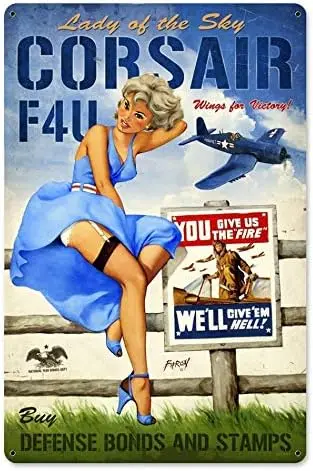 F4U Pin Up Girl Metal Tin Signs 8 x 12 Inch for Bar Indoor Restaurants Room Tavern Plaque Poster Personalized Wall Decor