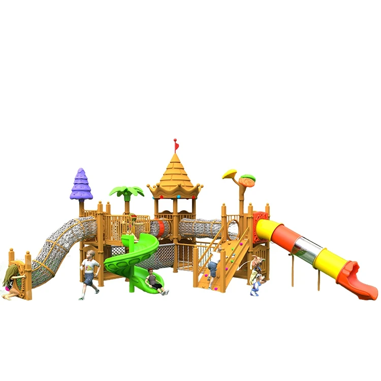 Cheap Amusement Rides Theme Park Equipment Slider for Kids Wooden Climbing Frame Rope Outdoor Playground