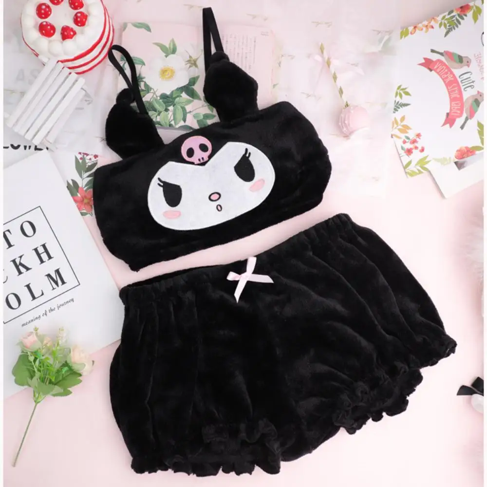 Kuromi My Melody Girls Home Wear Underwear Set Cinnamoroll Sanrio Anime Cartoon Kawaii Cosplay Plush Pajamas Suspender Tube Top