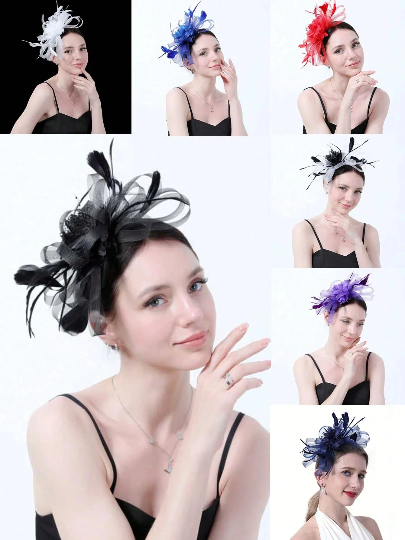 

1PC Women Mesh Flower Feather Fascinator Headband With Clip Cocktail Tea Party Headwear For Women Female