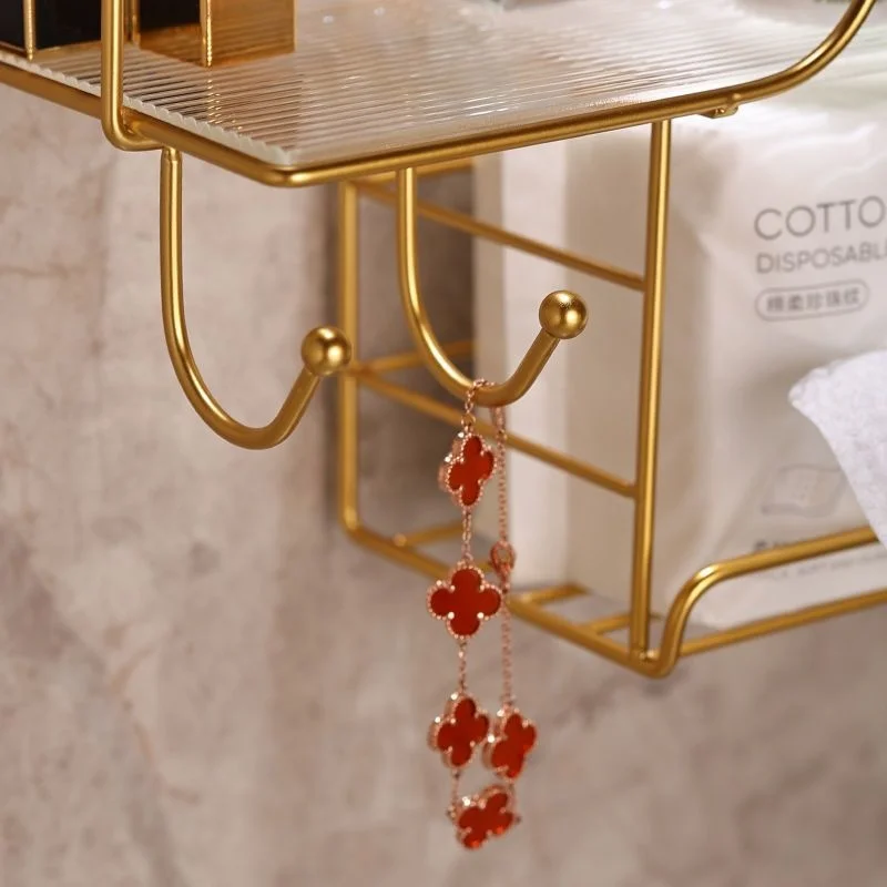 Toilet Storage Rack Hole Free Bathroom Washstand Cosmetics Washcloth Wall-mouted Lignt Luxury Rack Gold Shelf Organizer Holder