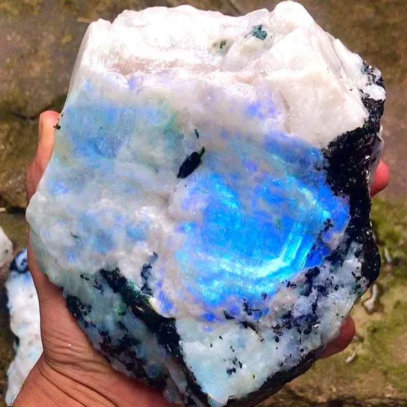 Piedra Lunar Arcoíris Grande en Bruto, con Iridisencia Natural, Ideal para Decoración del Hogar, Regalos de Yoga