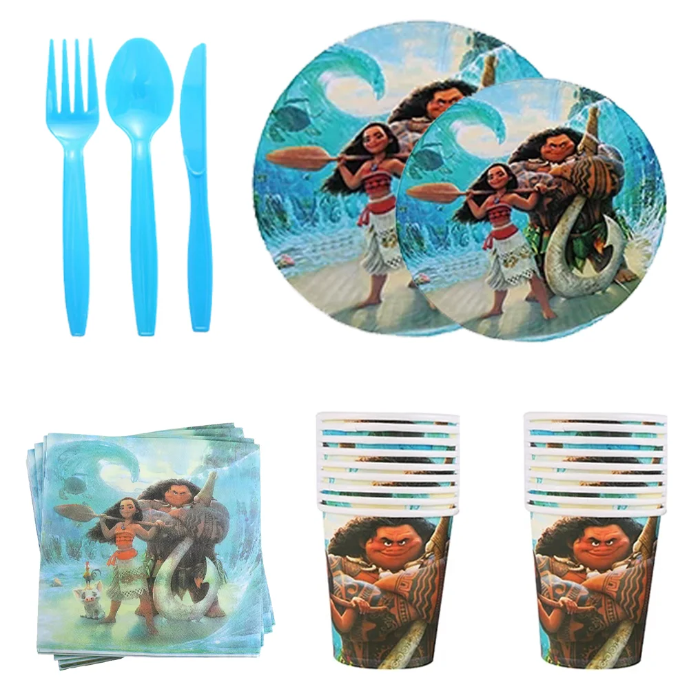 New Style Moana Theme Birthday Decorations Party Disposable Tableware Paper Napkins Cups Plates Tablecloths Straw