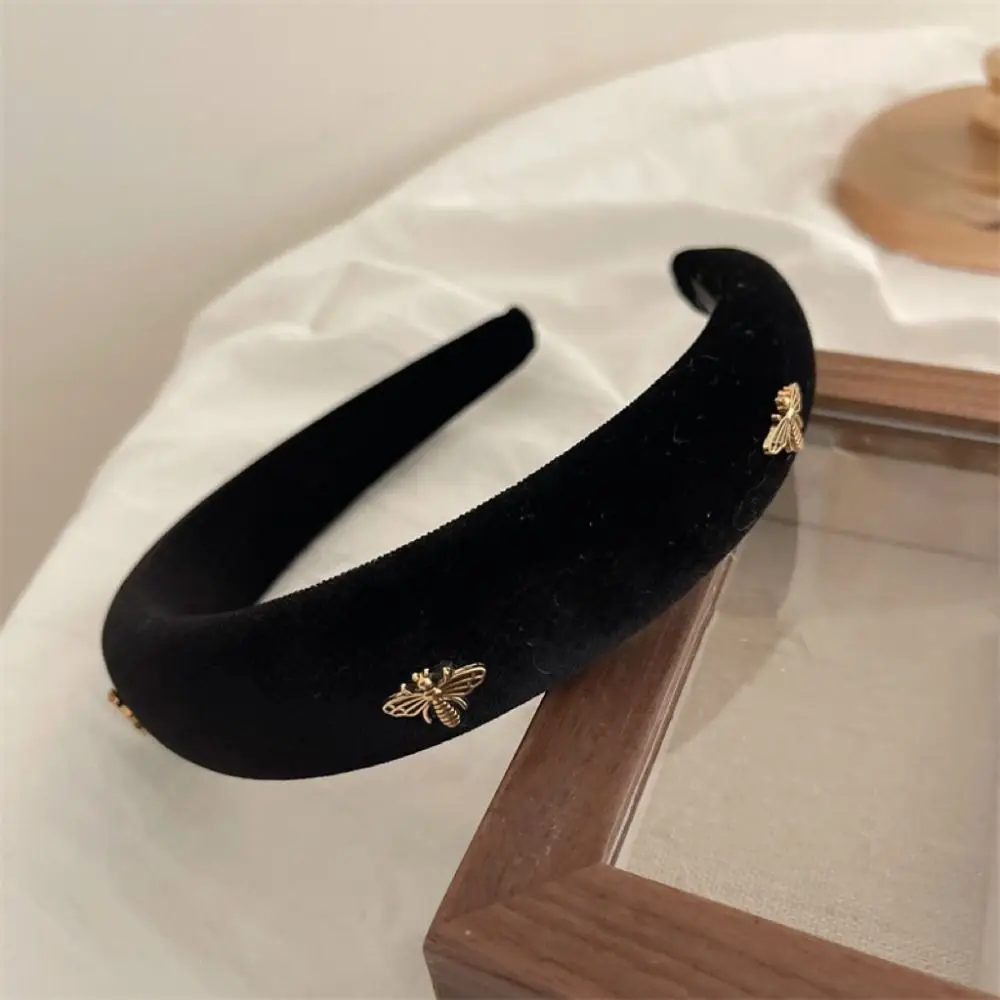 Vintage Hair Accessories Retro Hair Hoop Bee Velvet Wide Brim Hair Hoop Headpiece Korean Style French Headband Headwear