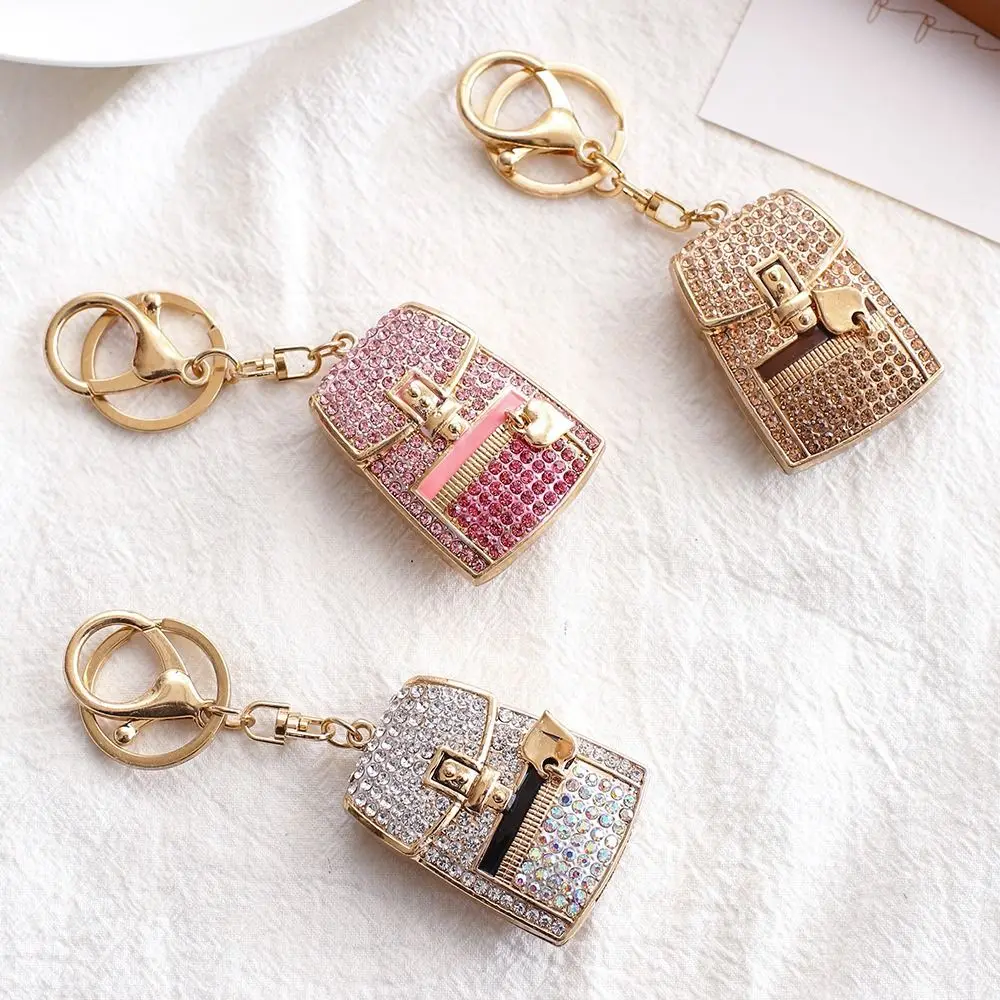 Rhinestone Bag Shaped Keychain Color Mixing Fully-jewelled Car Key Pendant Zipper Design Sparkle Bag Accessories Pendant