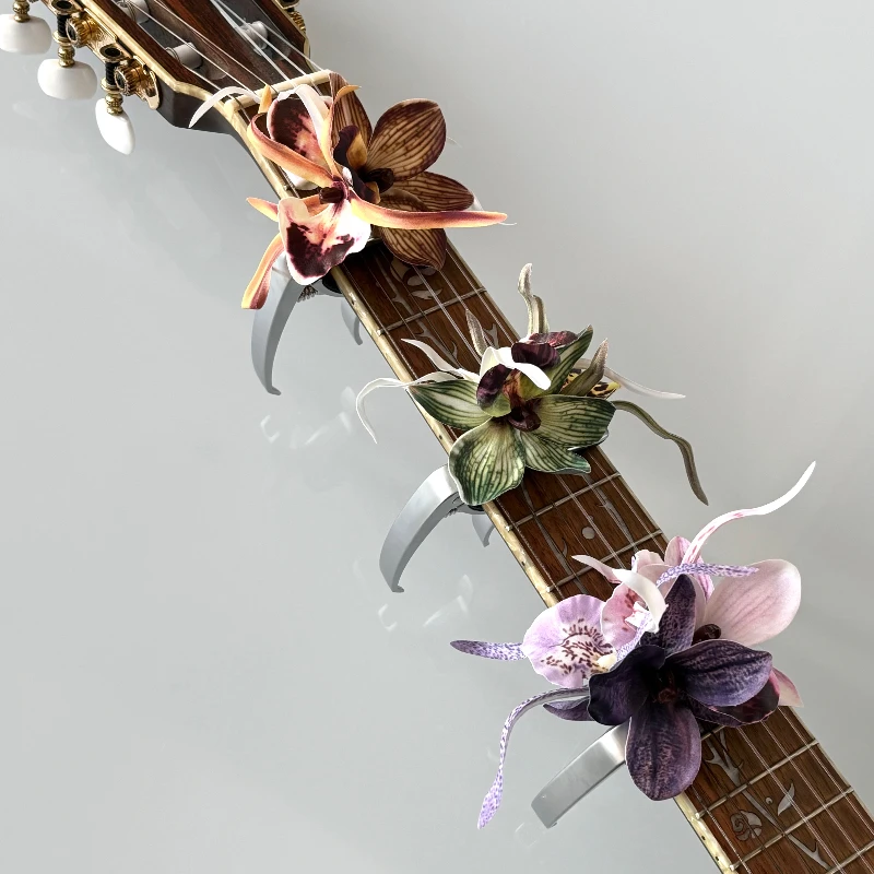 Floral Orchid Guitar Capo, Zinc Alloy Decorative Spider Flower Capo, No Block Hand Design for Acoustic Folk Guitar Performance