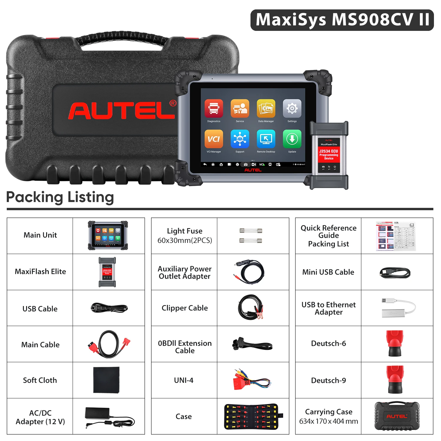 Autel MAXISYS MS908CV II Truck Scanner ECU-codering J2534 Programmeur 64 Service Bluetooth Diagnostische Scantool Hetzelfde als MS909CV
