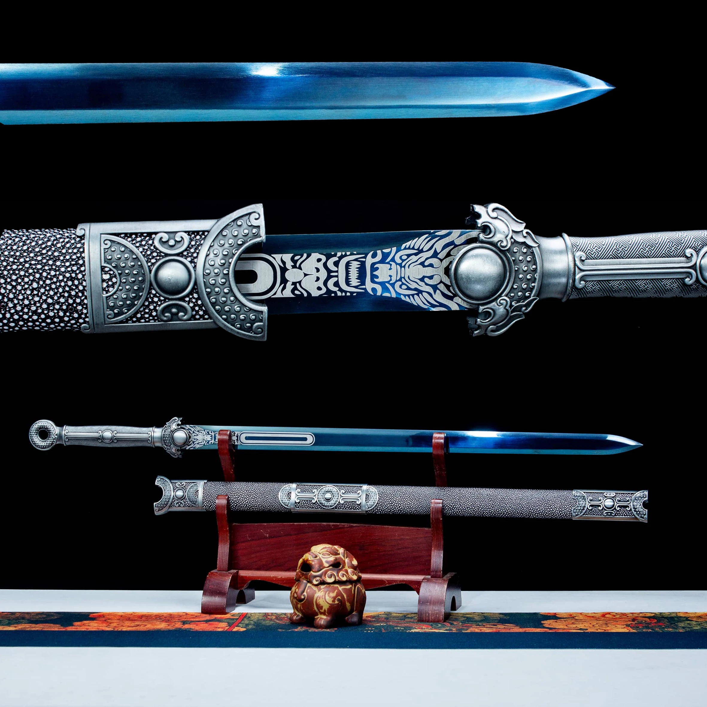 

101cm Medieval ringhead Tang Sword Spring steel Full Tang katana battle-ready Ninja Blue Sword Warrior kung Fu weapon