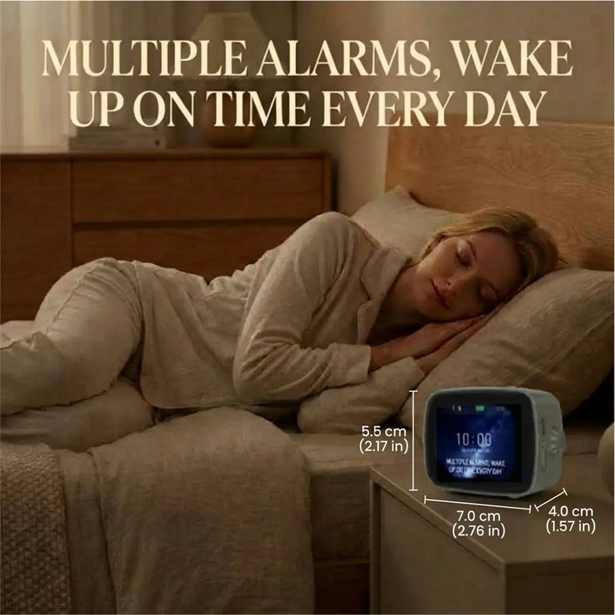 DT75BG Portable Digital Alarm Clock Bluetooth Speaker Touch Screen Rechargeable Travel Home Kitchen Living Room Décor