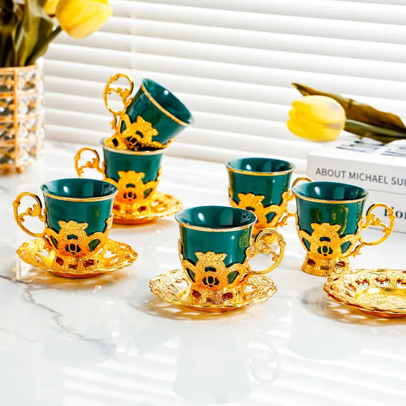 

Ceramic coffee cup and saucer set, gold-plated mug, household cup, milk cup, afternoon tea cup.