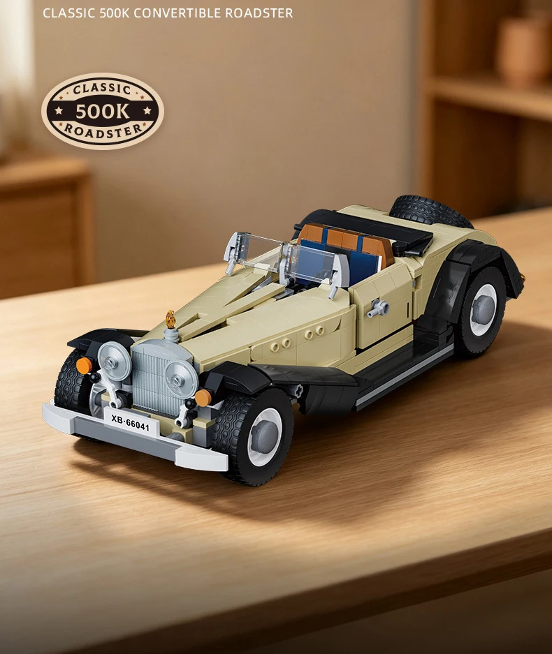 3IN1 Benz 500K Vintage Sportwagen-Bausteinset, klassischer Roadster, Fahrzeug-Baustein, ORV-Pickup-Truck, Spielzeug-Sammlung, ideal als Geschenk – Detail 4