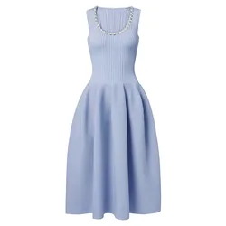 Luxury Short Dresses Women 2025 Summer Single Breasted Knitted Crystal Sequins Dress Elegant Formal Occasions Party Vestidos