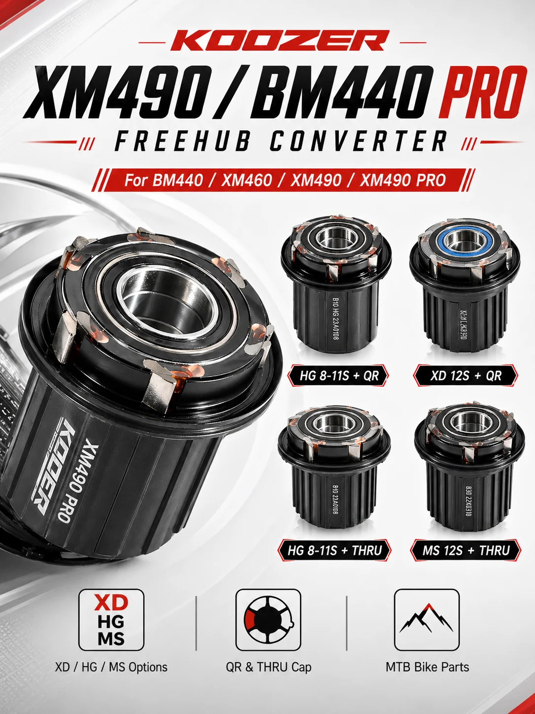 Konwertery piast rowerowych Koozer 11S 12S Freehub XM490 BM440 PRO MTB, adaptery zaślepek do rowerów górskich, 8 9 10 11 rzędów XD — 2