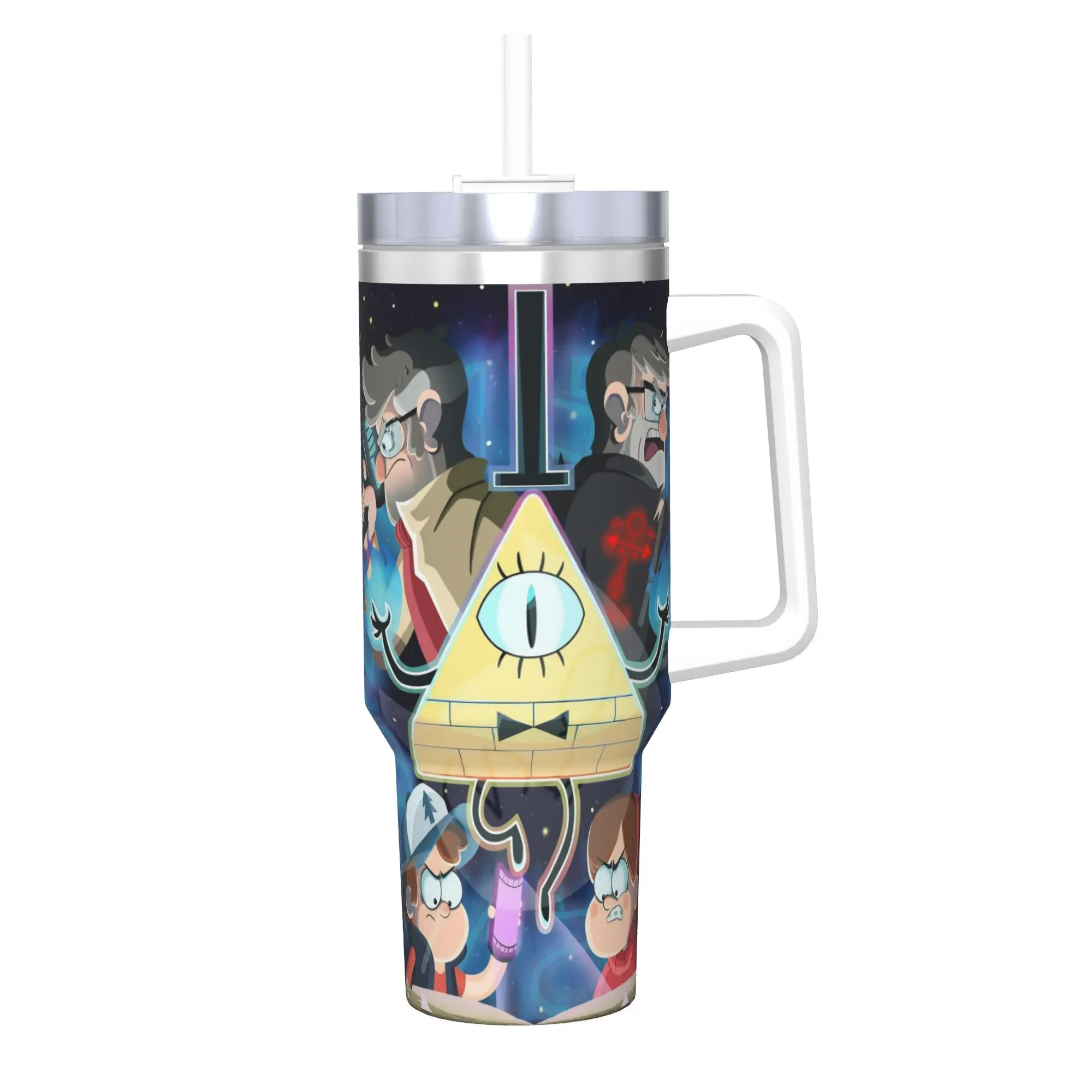 G-Gravity Falls Tumbler With Straw  Stainless Steel Mug Double Wall Vacuum Insulated for Cold Or Hot 40oz