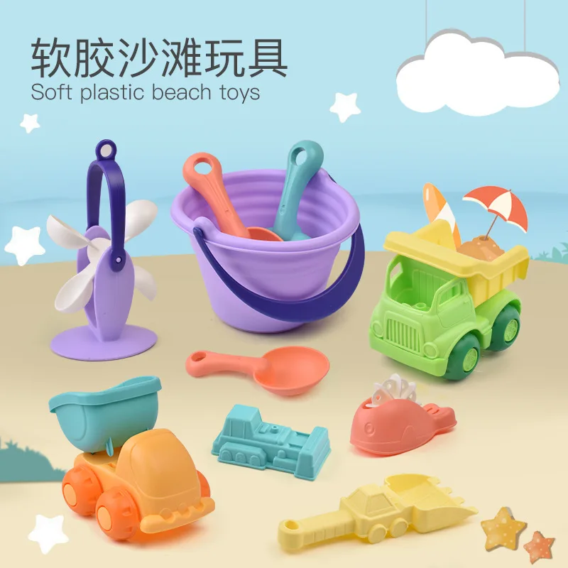 Children's toys portable bucket shovel outdoor seaside swimming pool beach sand toys parent-child water shower game Random Color