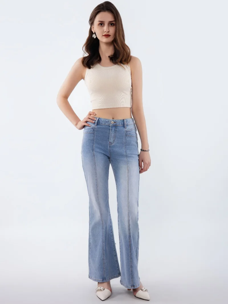 Damskie jeansy retro, proste spodnie, codzienne spodnie z szerokimi nogawkami, średni stan, wyszczuplające, modne.