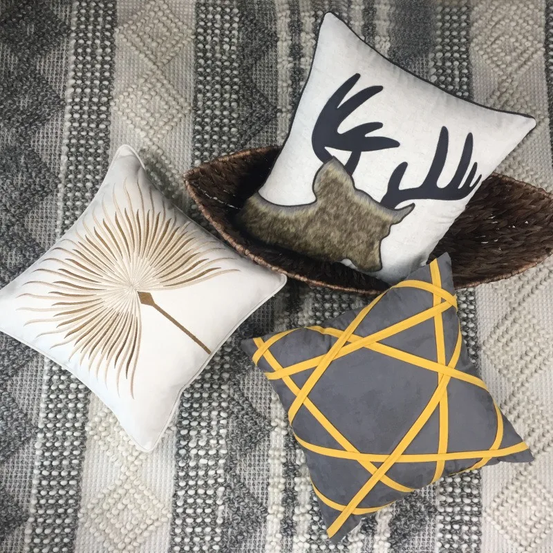 

Nordic Deer Head Embroidery Pillow Owl Dandelion Cushion Sofa Waist Home Decor Accessories