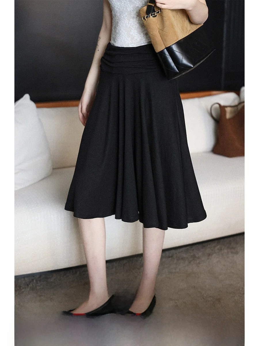 

Lalaglow Knitted Skirt Casual Style Midi Length with Pleats Stack Design Slimming A-Line Skirt for Women Spring Summer New Ar...