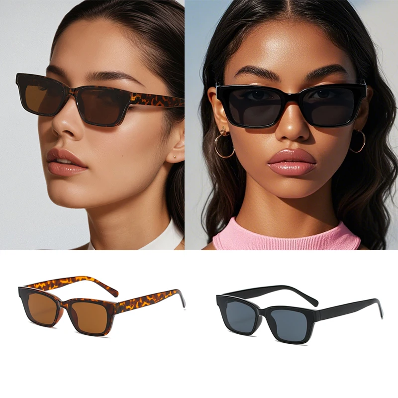 2 Stück Modische Kleine Rechteckige Sonnenbrillen für Damen Luxusmarke Herren Damen Katzenaugen-Sonnenbrillen Klassisch Vintage UV400 Outdoor Oculos