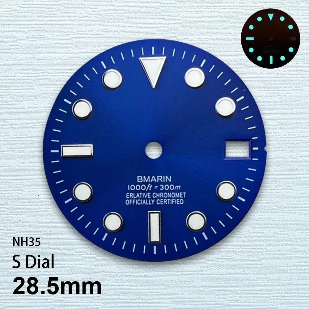 28.5mm S Logo SUB Sunburst Dial Fit NH35/NH36/4R/7S Japanese Movement Ice Blue Luminous Watch Modification Accessories