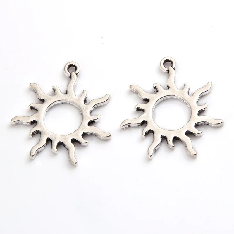 25pcs Silver Color 27x24mm Lovely Hollow Sun Charms Nature Pendant Fit DIY Handmade Jewelry Making Metal Alloy Accessories