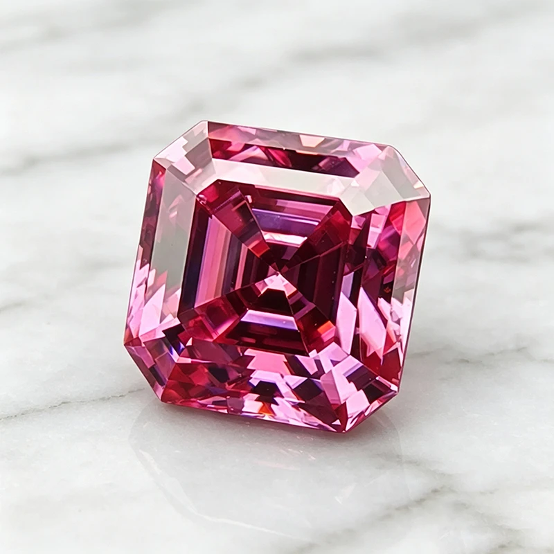 Moissanit-Stein in Asscher-Form, rosa Farbe, Edelstein für DIY-Ringe, Halsketten, Ohrringe, besteht den Diamanttest mit Zertifikat. – Detail 3