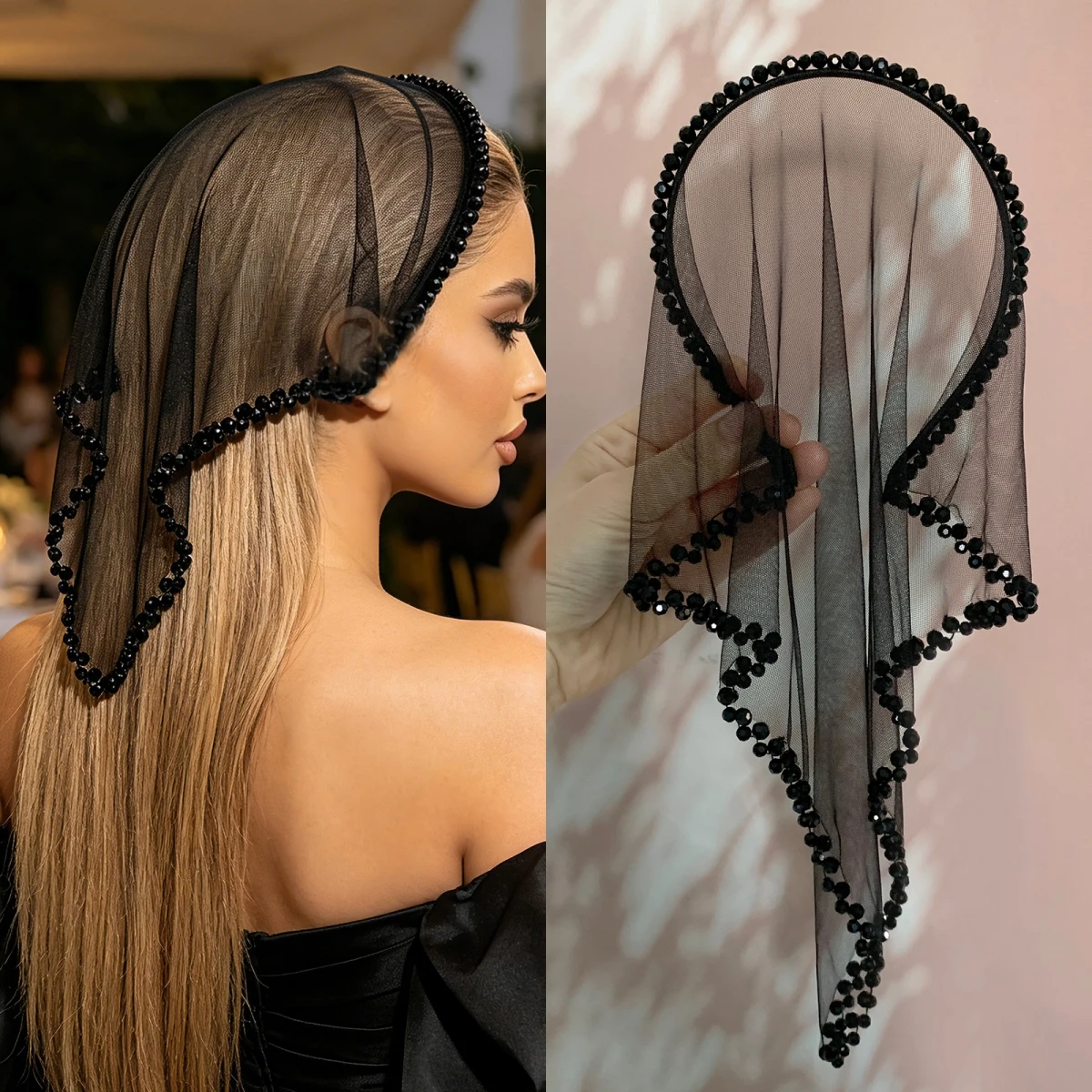 Elegant Mesh Headband With Wavy Crystal Trim, A Versatile Hair Accessory For Weddings, Balls, Banquets, And Cocktail Parties.