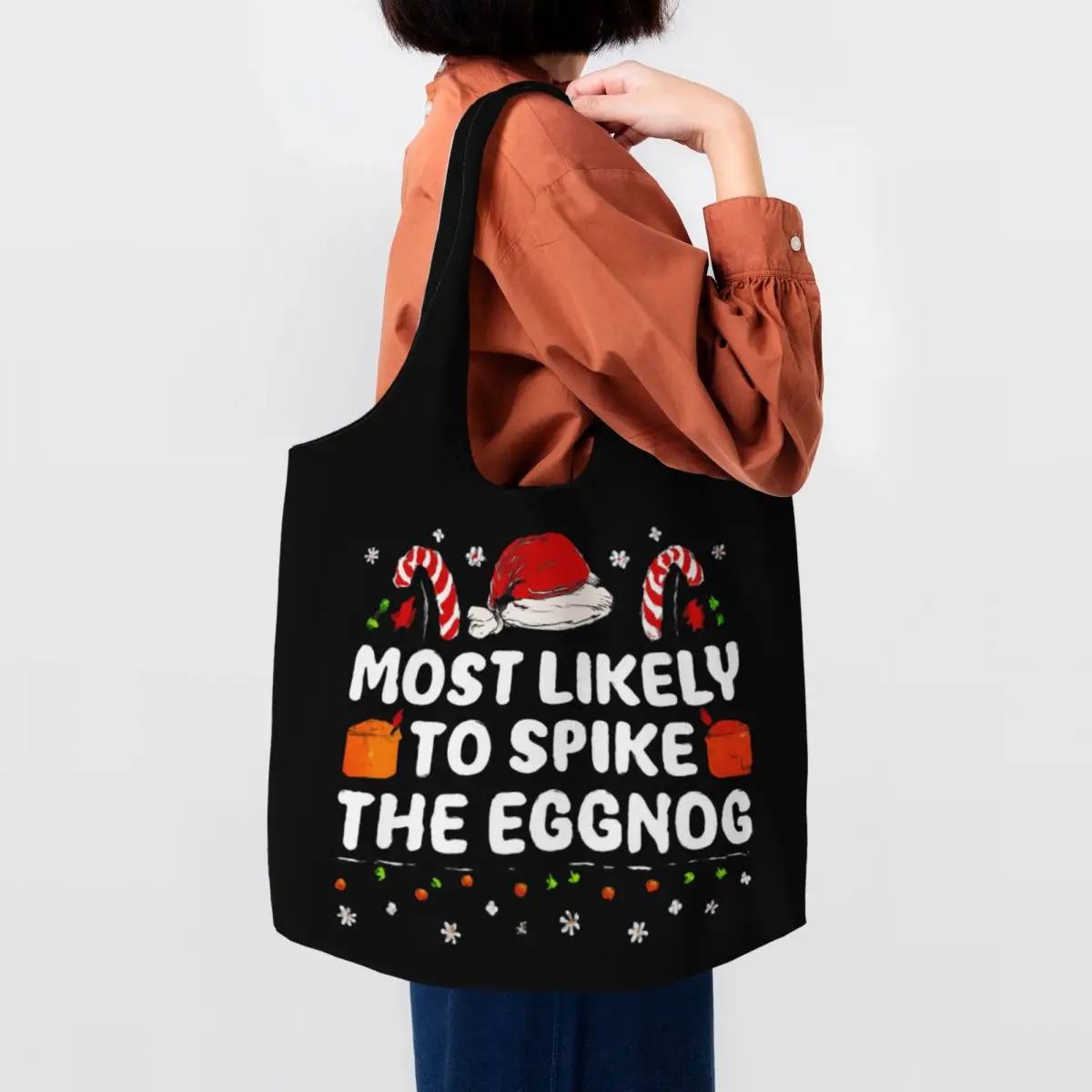 Most Likely To Spike The Eggnog Large Capacity Canvas Tote Bag Single Shoulder Commute Bag For Women Eco-Friendly Shopping Bag