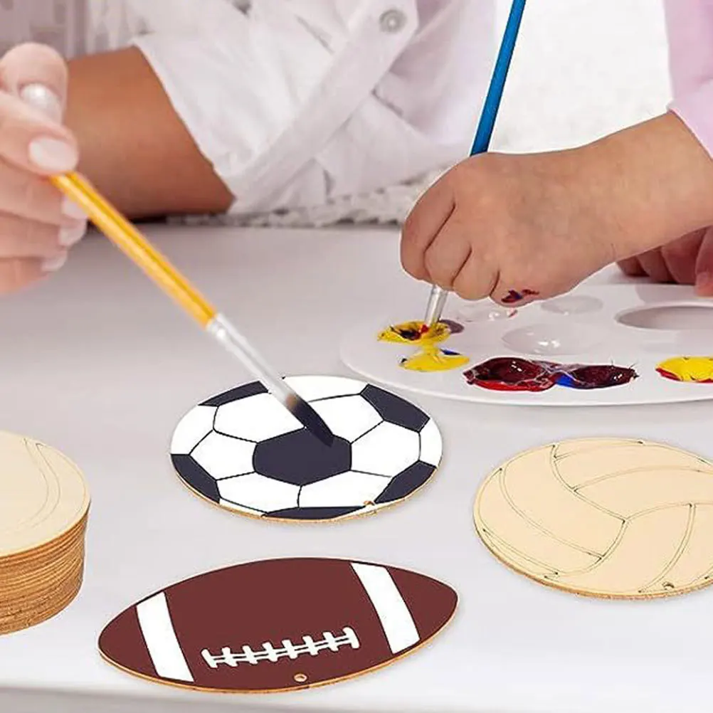 

42Pcs Wooden Sports Ball Cutouts DIY Blank Craft Decorations Hanging Ornaments for Painting Engraving Handmade Party Supplies