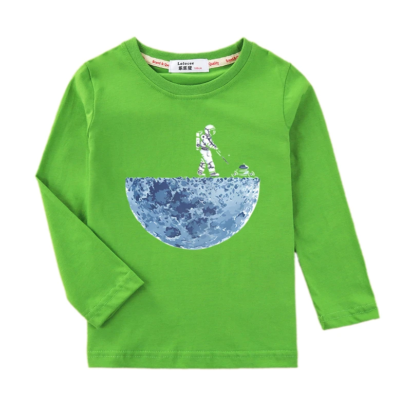 Boys Long Sleeved Shirt Astronaut Funny T-shirt Spring Autumn Cotton Clothes Kid Spaceman Fashion Tops