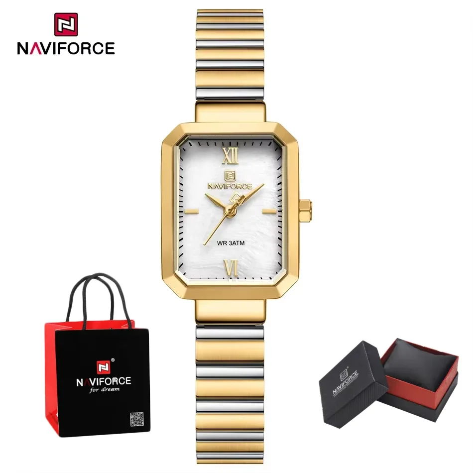 

NAVIFORCE модные дикие женские часы кварцевые наручные часы с ремешком из нержавеющей стали женские элегантные водонепроницаемые квадратные Reloj Mujer подарки