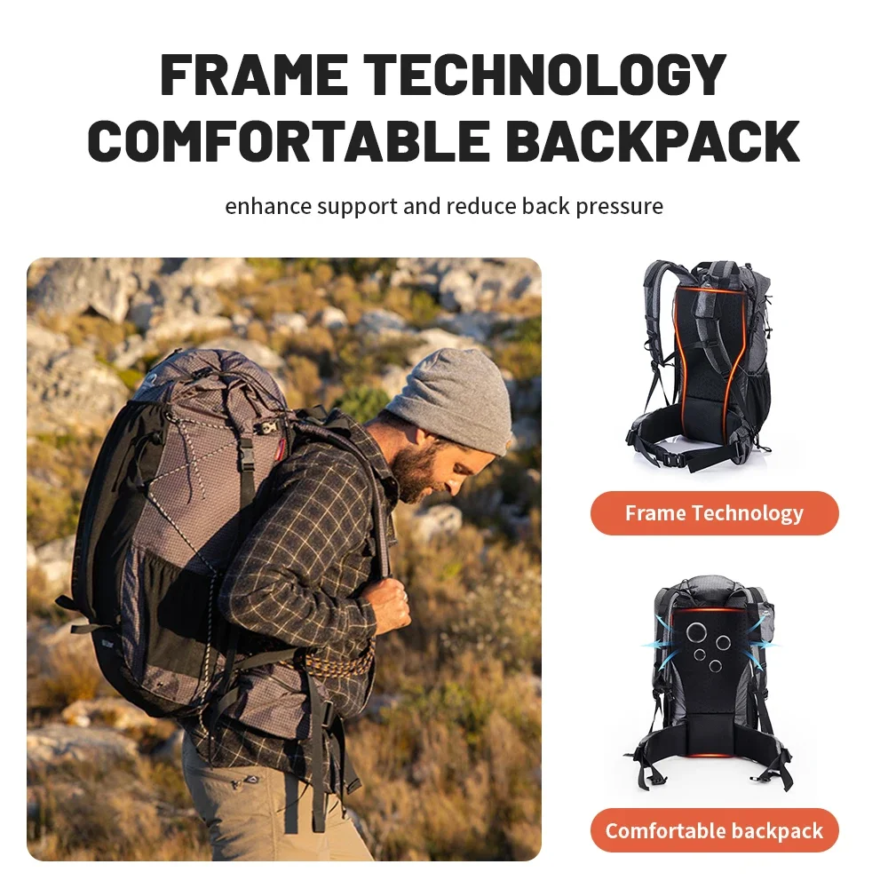 

Hiking Backpack Outdoor Sports Bag 60+5L Large Capacity Ergonomic Design Backpack Camping Travel Waterproof