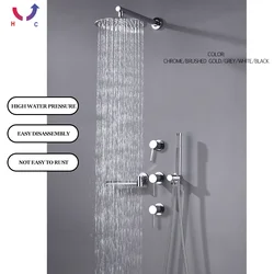 Chrome Matt whit Wall Mounted Bathroom Shower Mixer Brass Faucet Hot Cold Water Mixer Tap With Head 10Inch Rainfall Shower Set