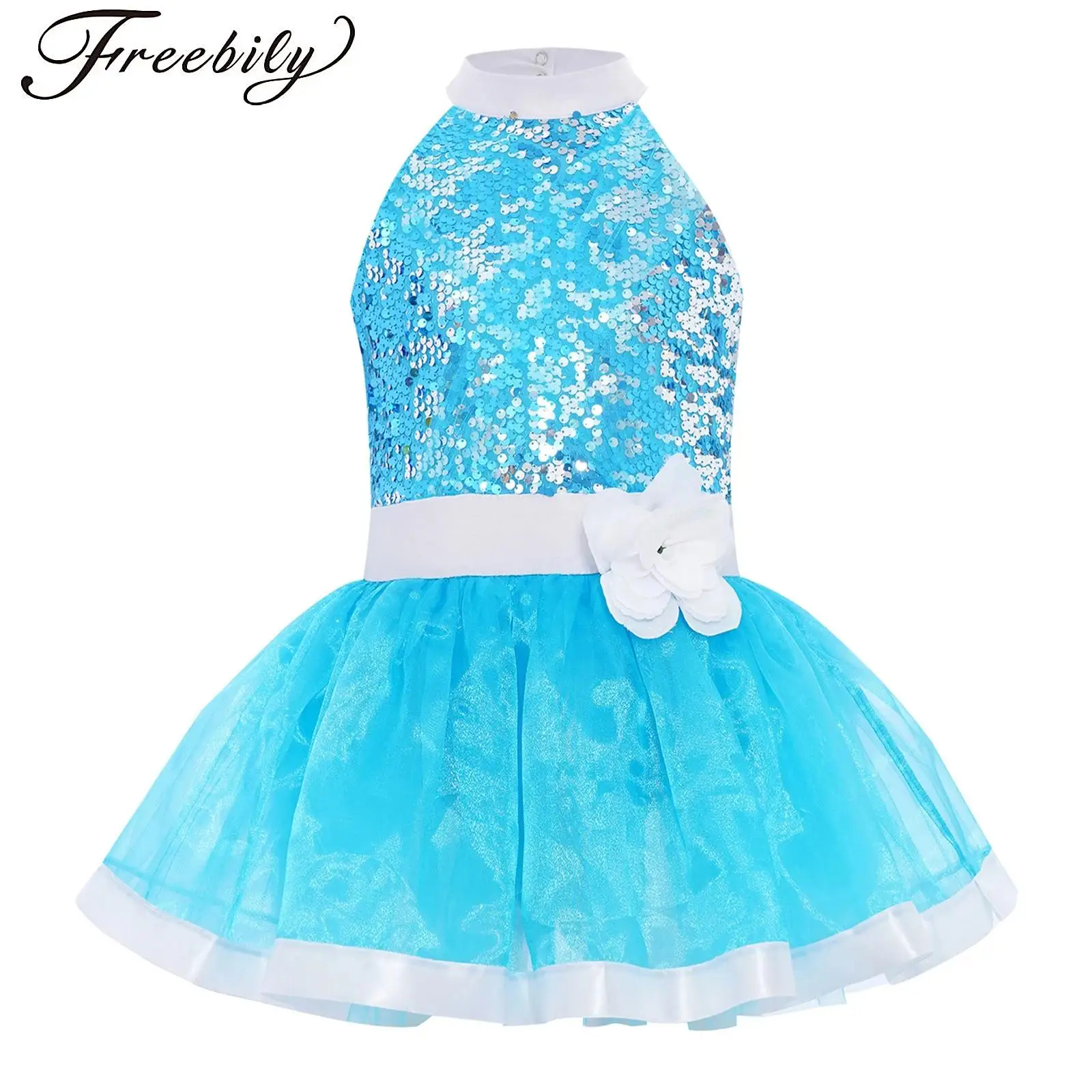 

Kids Girls Shiny Sequin Ballet Dance Dress Sleeveless Gymnastic Leotard Mesh Tutu Dress Layere Tulle Skating Performance Costume