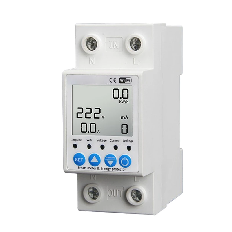 

2P Tuya Wifi Intelligent Leakage Protecting Switch 63A Current Voltage Monitoring Circuit Breaker Timer Power Meter Easy Install