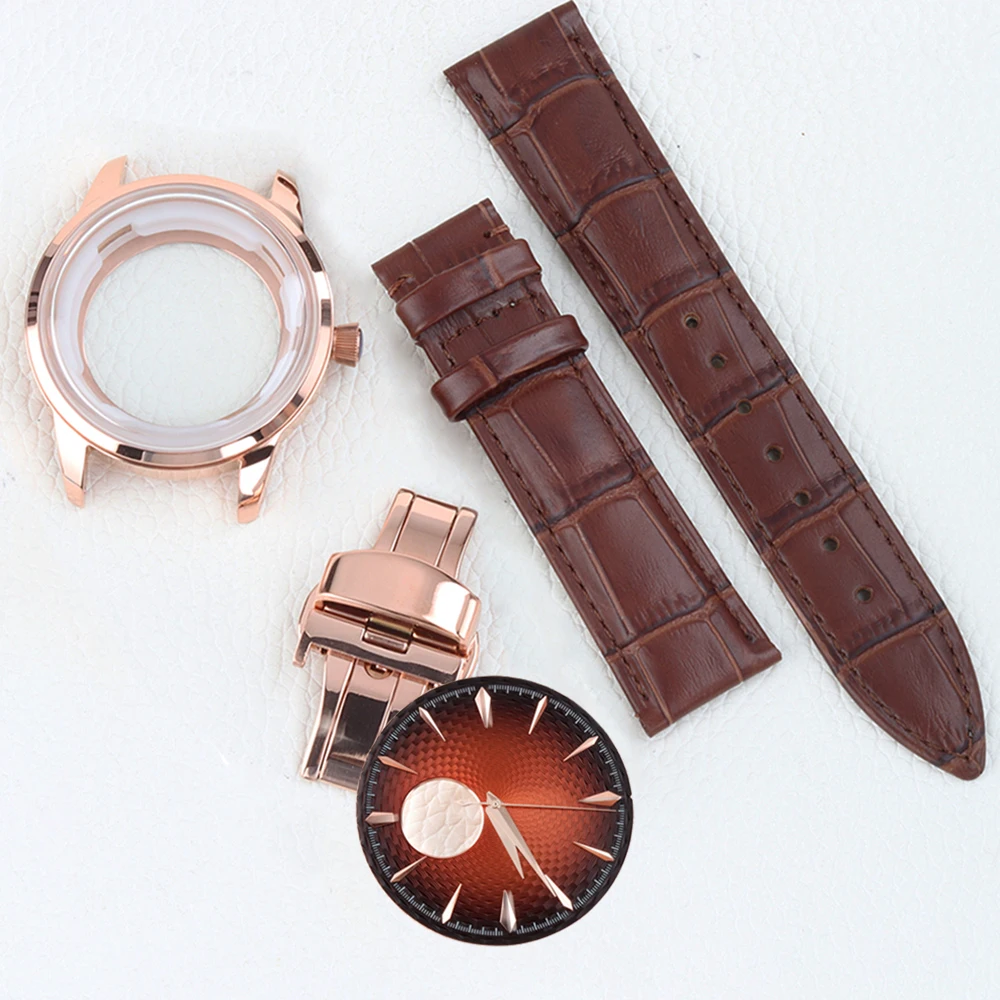 35mm Dial for Cocktail 40mm Solid Stainless Steel Case Arched glass Transparent Backcover 20MM Leather Strap Fit nh38 Movement