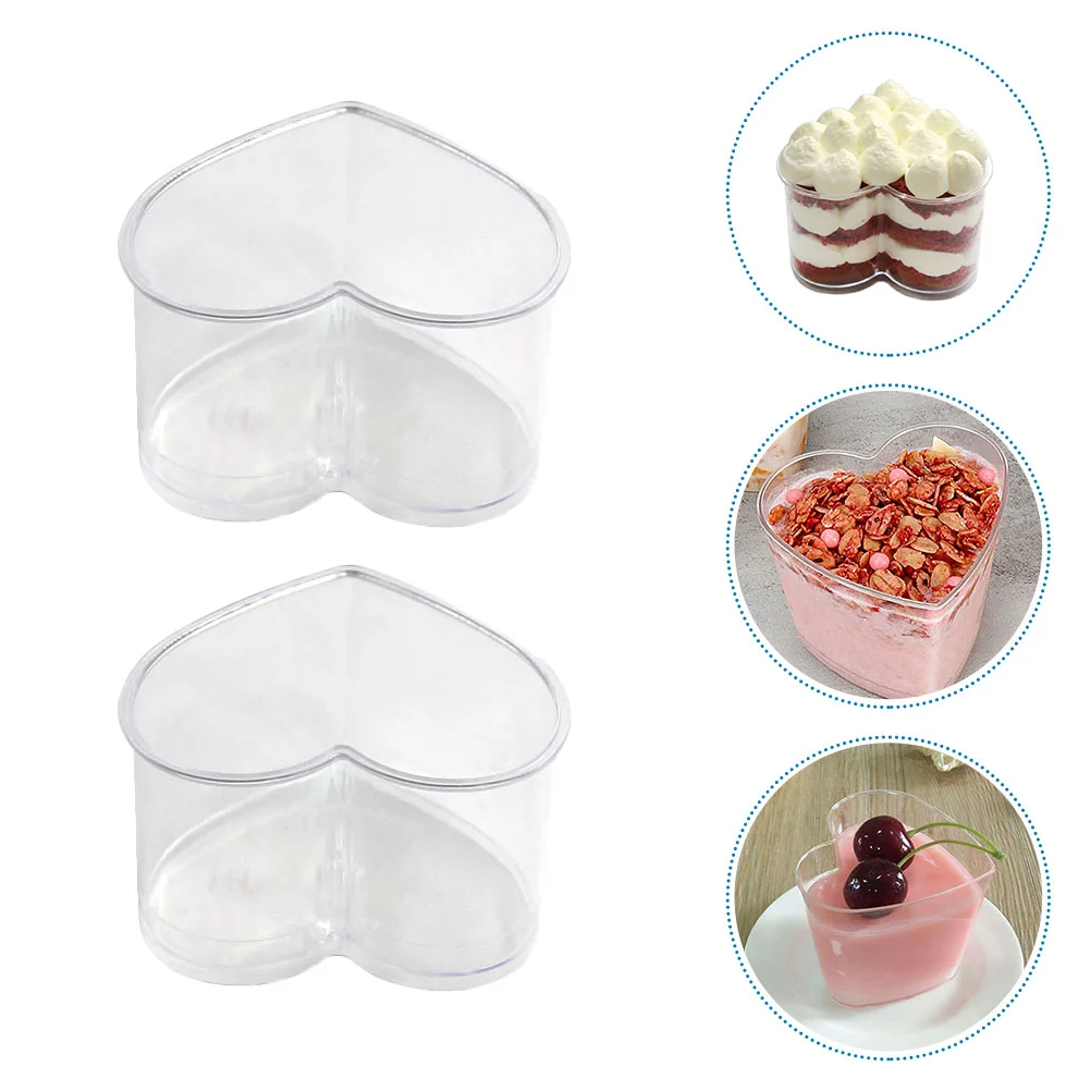 10 Pcs Heart Shaped Air Cup Dessert Container Replaceable Tiramisu Compact Pudding Plastic Party