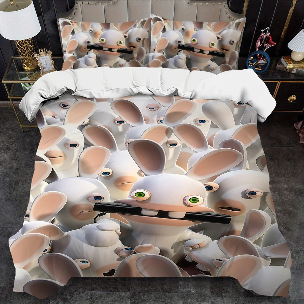 R-Raving R-Rabbids Duvet Cover Set Home Style Bedding Soft Laundry Cotton Bed 3 Piece Set Student Dormitory Gift