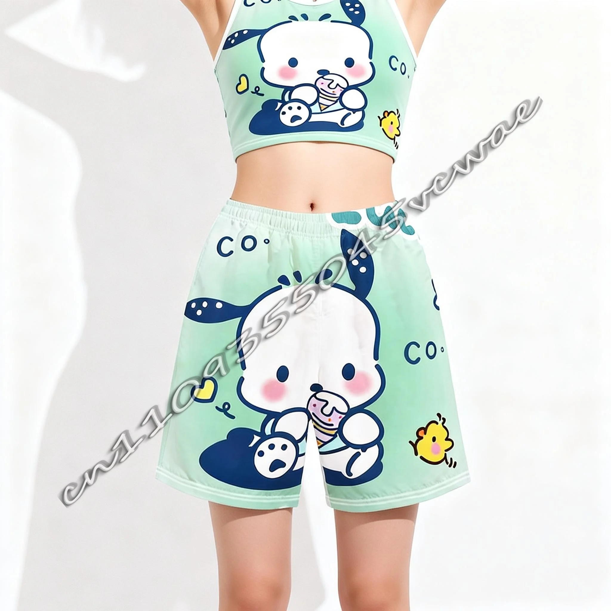 

Летний комплект Sanrio Pudding Dog Melody: платье для беременных и спортивные шорты для взрослых и детей, милый и очаровательный, новинка 2026 года