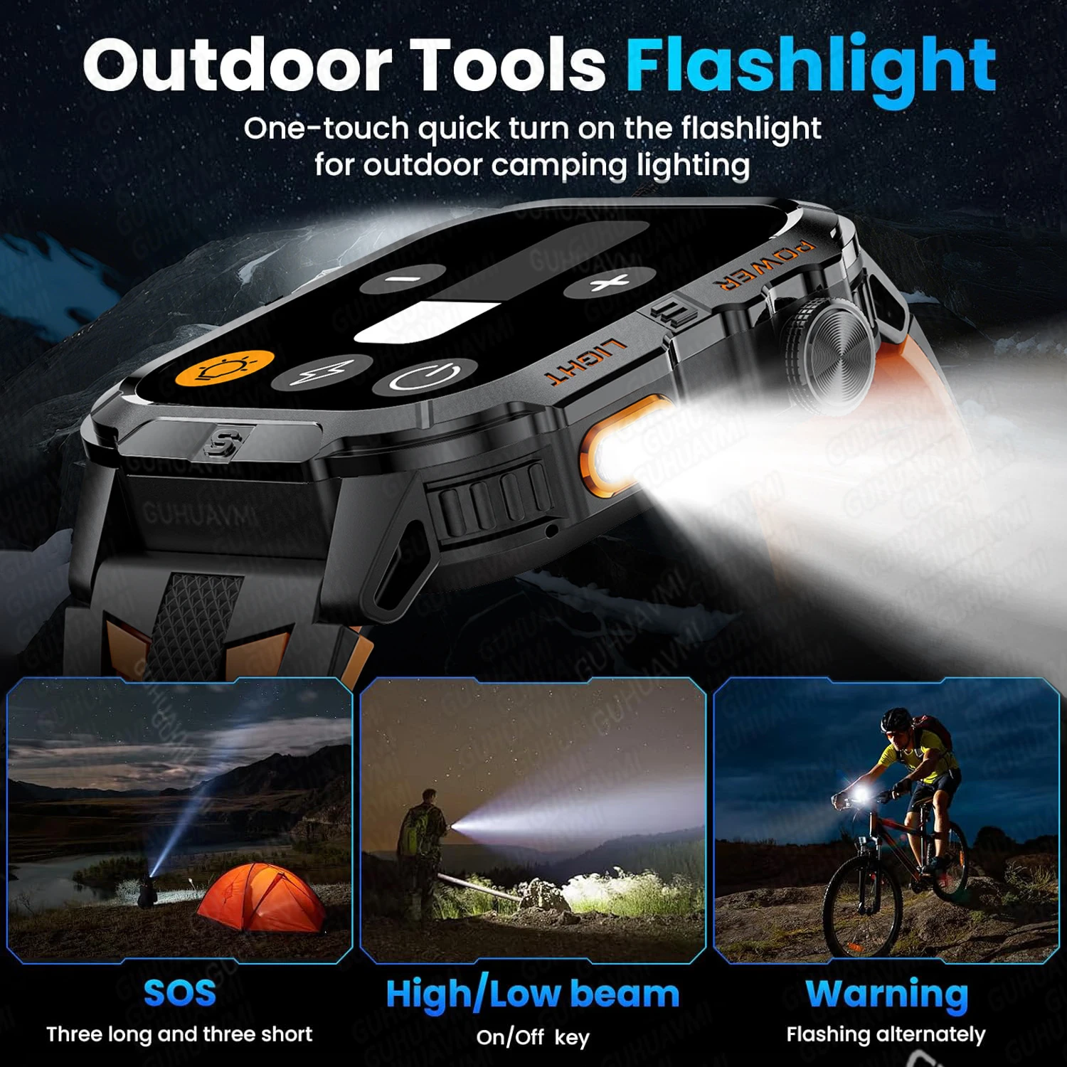 Military Outdoor Smart Watch Men's GPS Flashlight Bluetooth Call 2.01